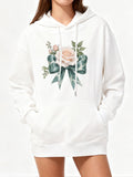 Women's Hoodie Blush Peony Surrounded By Green Leaves And Silk Bow Flower
