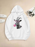 Women's Hoodie Cool Goat Wearing Pink Glasses Blowing Bubblegum Chewing Gum Fun Animal Hoodie