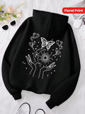 Women's Hoodie Radiant Sunburst Surrounded By Flowers And Hands With Butterfly