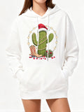 Women's Hoodie Christmas Cactus With Fairy Lights Surrounded By Red Hearts Festive Cactus