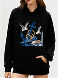 Women's Hoodie Majestic Ocean Reflections With Flying Seagulls And Nautical Anchor