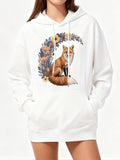 Women's Hoodie Autumn Leaves Among Delicate Florals Enveloping A Curious Fox