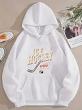 Men's Hoodie Ice Hockey Speed Game With Hockey Stick On White Surface