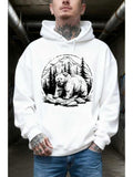 Men's Hoodie Mountain Wilderness Under Moonlight With Pine Trees And Majestic Bear
