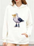 Women's Hoodie Trendy Seagull With Sneakers Holding French Fries Under Bright Daylight Seagull