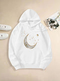 Women's Hoodie Shimmering Gold Stars Floating Above Ornate Crescent Moon