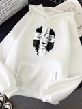 Men's Hoodie Monochrome Artistic Brushstrokes With Majestic Fierce Expression Lion Face