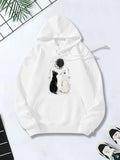 Women's Hoodie Night And Light Sitting Together Under Crescent Moon Cats