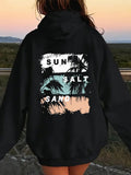 Women's Hoodie Sun Salt Sand With Faded Brushes And Tropical Palm Trees