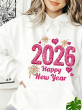 Women's Hoodie Happy New Year Pink Fireworks With Sparkling Hearts And Festive 2026 Number