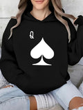 Women's Hoodie Bold Queen Symbol Design With Minimalist Playing Card Spade Motif