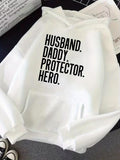 Men's Hoodie Husband Daddy Protector Hero Bold Letters On White Hoodie