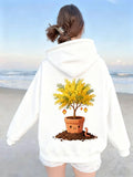 Women's Hoodie Bright Sunny Day With Smiling Plant Pot Tree
