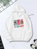 Women's Hoodie Tis The Season With Red Green Stripes Christmas Tree And Reindeer