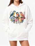 Women's Hoodie Bright Blossoms And Colorful Birds Resting On A Flowered Branch