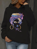 Women's Hoodie Abstract Artistic Colors With Gold Hoop Accessories Afro Woman