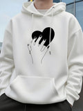 Men's Hoodie Hand Holding A Solid Black Heart With Simple Line Art Design Heart