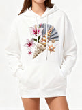Women's Hoodie Blossoming Lilies With Sea Shells And Starfish Arrangement Hoodie