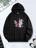 Women's Hoodie Pink Butterfly With Soft Pastel Flowers Under Gentle Daylight Hoodie