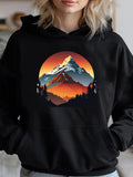 Women's Hoodie Golden Sunset Silhouettes With Pine Trees And Snowy Mountain