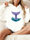 Women's Hoodie Vibrant Ocean Waves With Purple Whale Tail Splashing Water