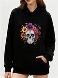 Women's Hoodie Colorful Floral Arrangement With Delicate Butterflies Surrounding Skull