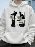 Men's Hoodie Playful Black Cats With Boxes And Quirky Glass Bowl Curiosity Cat