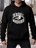 Men's Hoodie Seagull Whisperer Bold Lettering Flying Bird On Black Hoodie