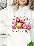 Women's Hoodie Festive Pink Numbers With Gold Bow Sparkling Around Celebration Year 2026