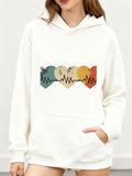 Women's Hoodie Colorful Distressed Hearts With Connected Black Pulse Lines Design Heart