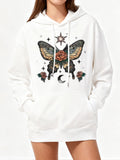 Women's Hoodie Celestial Rose With Stars And Crescent Moon Butterfly