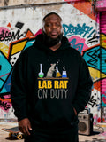 Men's Hoodie Lab Rat On Duty Surrounded By Colorful Science Flasks And A Small Friendly Rat