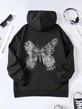 Women's Hoodie Grunge Style With Skeletal Shadow Butterfly Artwork Butterfly