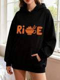 Women's Hoodie Steaming Hot Orange Letters With Cartoon Food Bowl Rice