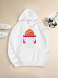 Women's Hoodie Cute Basketball Net With Hearts And Playful Orange Ball