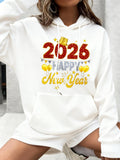 Women's Hoodie Happy 2026 With Festive Gold Balloons And Sparkling Party Decorations New Year