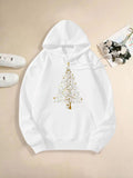 Women's Hoodie Sparkling Golden Ornaments With Shining Stars Glowing On Christmas Tree