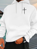 Men's Hoodie Minimalist Black Cross With Sharp Edges On White Hoodie