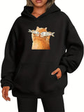 Women's Hoodie Fluffy Orange Cat With Fish Balance On Eyes Cat