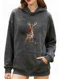 Women's Hoodie Colorful Holiday Lights Displaying On Festive Antlered Reindeer