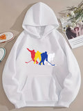 Men's Hoodie Colorful Silhouettes Of Hockey Players Competing On Fresh White Ice Hoodie