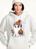 Women's Hoodie Autumn Clouds With Pumpkin And Boba Drink Cheerful Ghost