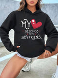Women's Hoodie My Heart Belongs To My Boyfriend Red Heart On Black Hoodie