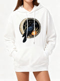Women's Hoodie Living Forest Night Sky With Fire Beside A Black Raven