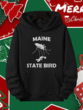 Men's Hoodie Maine State Bird Cartoon Mosquito With Humor In Black Hoodie