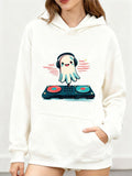 Women's Hoodie Playful Cartoon Octopus With Headphones Spinning Music At DJ Console