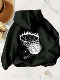 Women's Hoodie Dynamic Motion With Fiery Basketball Net And Splashing Energy Basketball