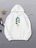 Women's Hoodie White Blossoms With Emerald Green Leaves Displayed On Elegant Branch