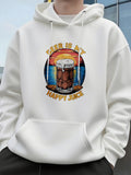 Men's Hoodie Beer Is My Happy Juice With Sunset Seaside Illustration Behind A Glass Beer Mug
