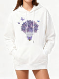 Women's Hoodie Blooming Violet Petals With Floating Butterflies Clustered Balloon